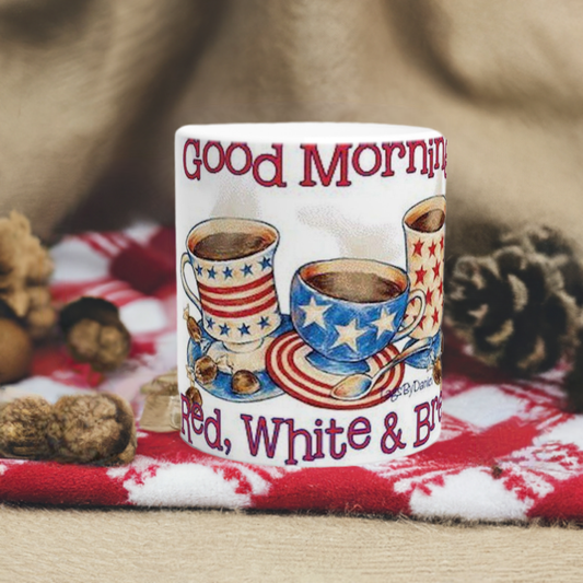 Good Morning Red White and Brew Ceramic Mug