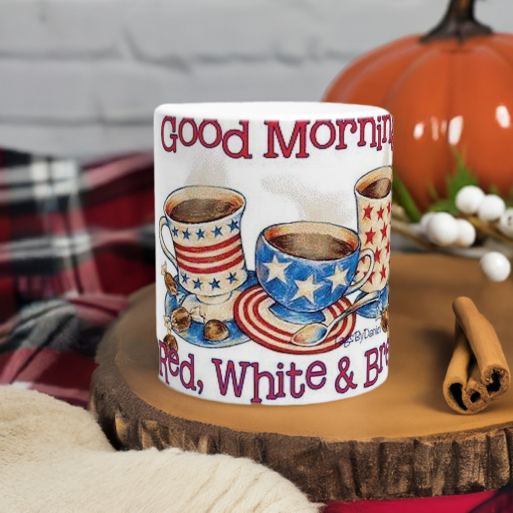 Good Morning Red White and Brew Ceramic Mug